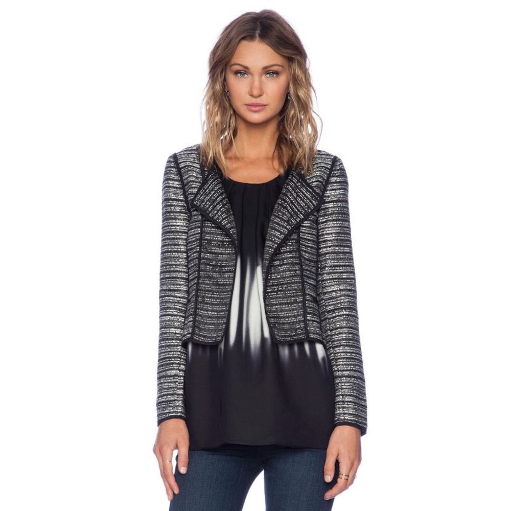 Milly Open Front Wool Blend Tweed Jacket